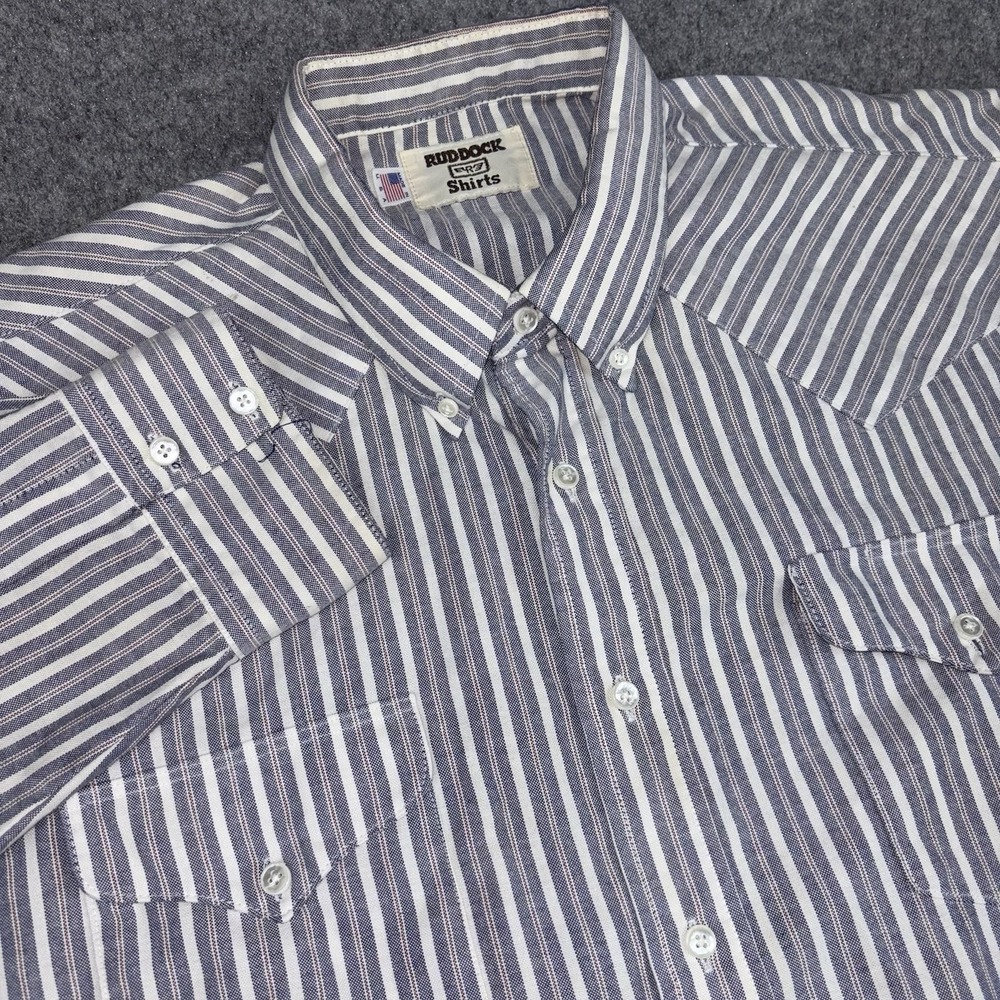 Vintage Ruddock Shirt Mens Xl Blue White Striped Button Down Made In USA 90's